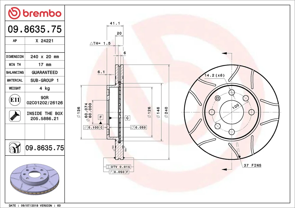 Brzdový kotouč BREMBO 09.8635.75